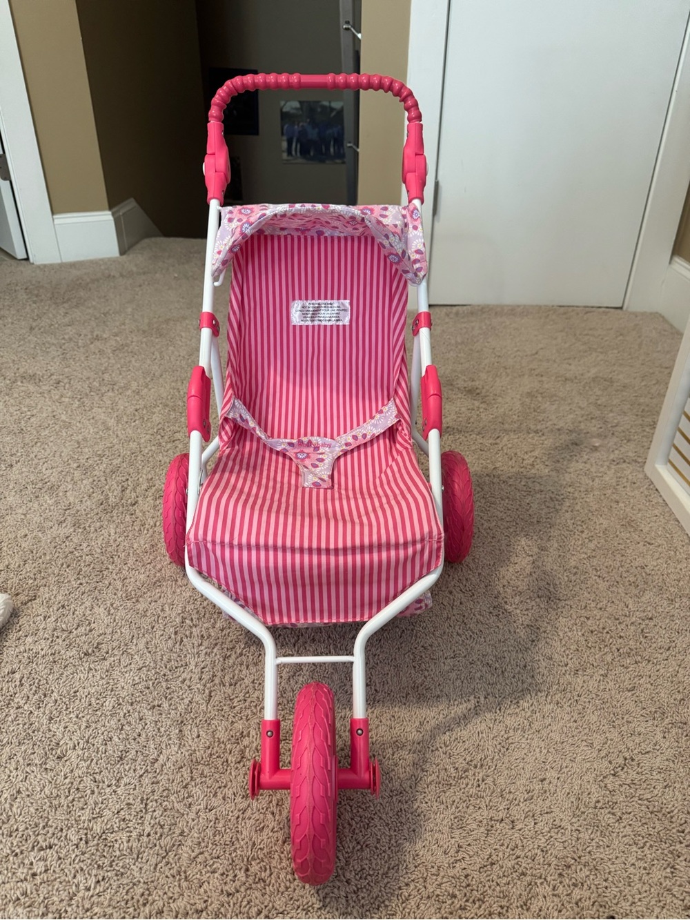 American Girl Pink Striped Doll Stroller with Canopy